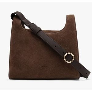 Cuyana Women’s Mini Double Loop Bag in Chocolate Suede and Smooth Leather-Ltd Ed